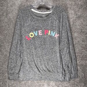 PINK Victoria's Secret Gray Marl Love Pink Graphic Pullover Sweatshirt Large
